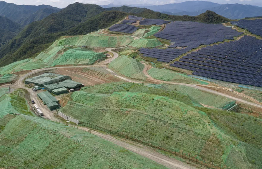 Highland PV construction area concealed with green ecological camouflage nets