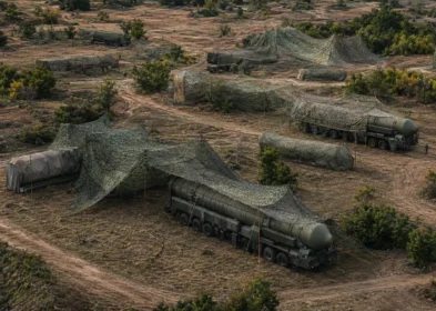 Launch site deception project using desert camouflage netting in open terrain