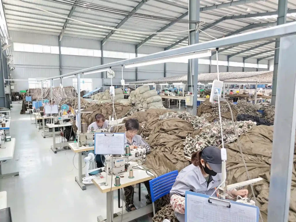 Wide view of the Shijie tactical textile production workshop