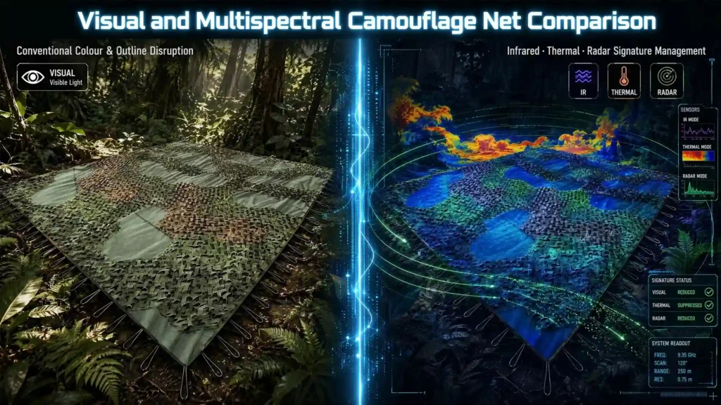Comparison between standard visual camouflage netting and tested multispectral netting